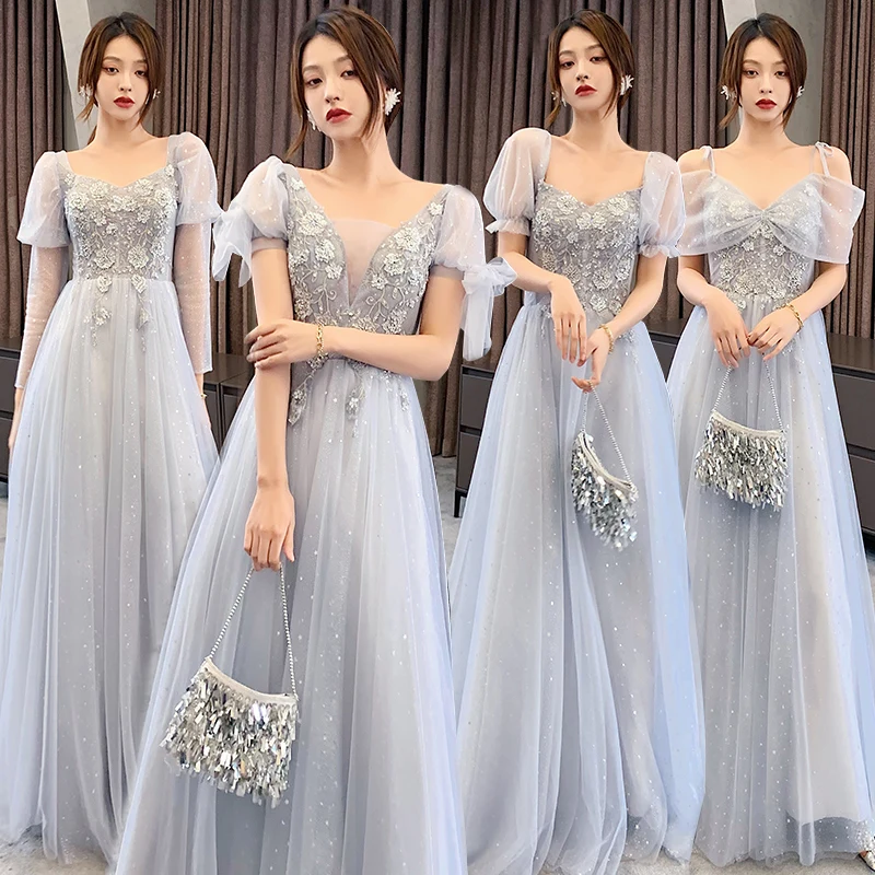 

Gray Mermaid Dress Appliques Sequins Women's Wedding Dresses 2022 New Floor Length Lace-Up Tulle Formal Party Gowns