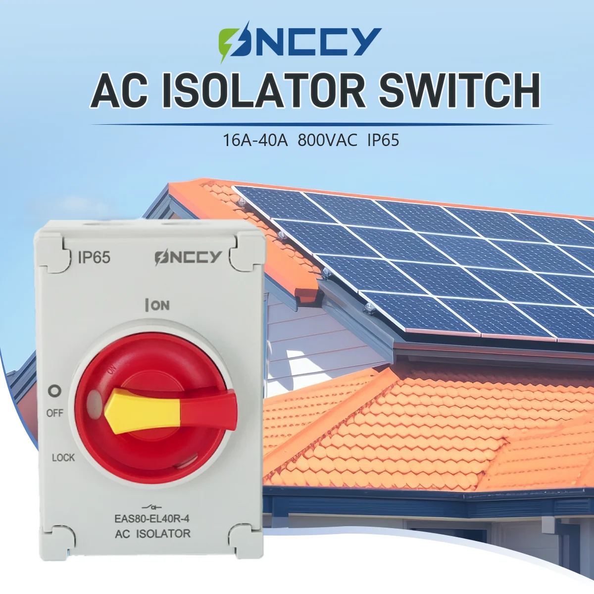ONCCY 4P AC Isolation Switch Outdoor, Plastic Enclosure Box, 2P 3P 4P Switch Disconnector, Rotating Handle Lock