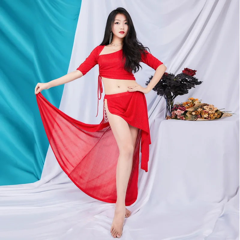 Customized Belly Dance Costume Set Exquisite Crystal Beads Professional Performance Dress Practice Dress 2Pcs