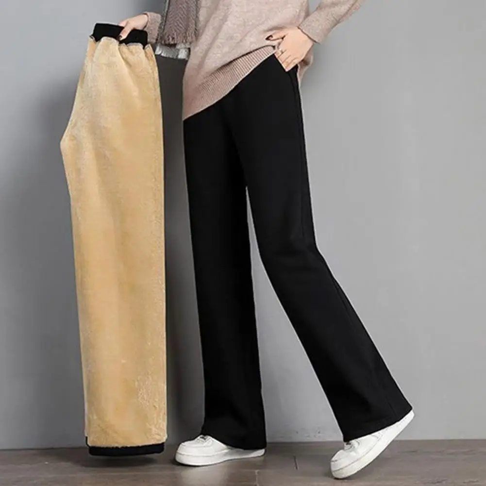 Pantalones forrados de forro polar para mujer, pantalones elásticos de cintura alta, pantalones de pierna ancha para un aspecto elegante y acogedor, cálido, invierno