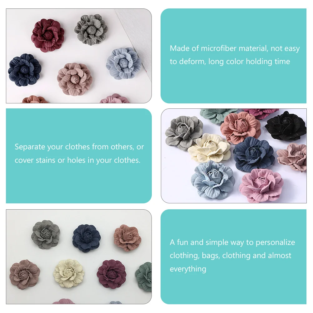 

10pcs Camellia Flower Accessories Microfiber DIY Decorative Flowers for Clothing Headwear Realistic Texture Colorful