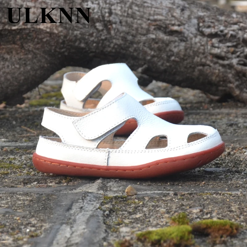 2025 Children Sandals Genuine Leather Sandals Leather Boys Girls Baby Pierced Breathable Comfort Joker Slip Summer New Baotou