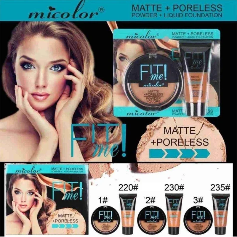 3 kleuren MICOLOR Donkere huidpoeder en vloeibare foundation 2-in-1 set Donkere concealer Gezichtsmake-up Groothandel