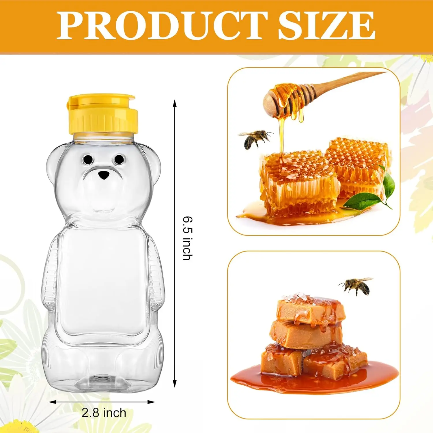 8oz Plastic Empty Honey Bear Bottle Honey Squeeze Bottle Honey Bear Cup with Yellow Flip Top  for Juice Storing and Dispensing