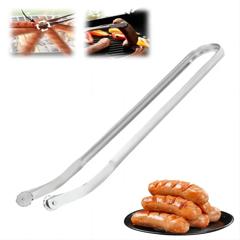 

BBQ Sausage Turning Tongs Stainless Steel Hot Dog Tongs Nonstick Sausage Tongs Long Handle Kitchen Tong for Turning