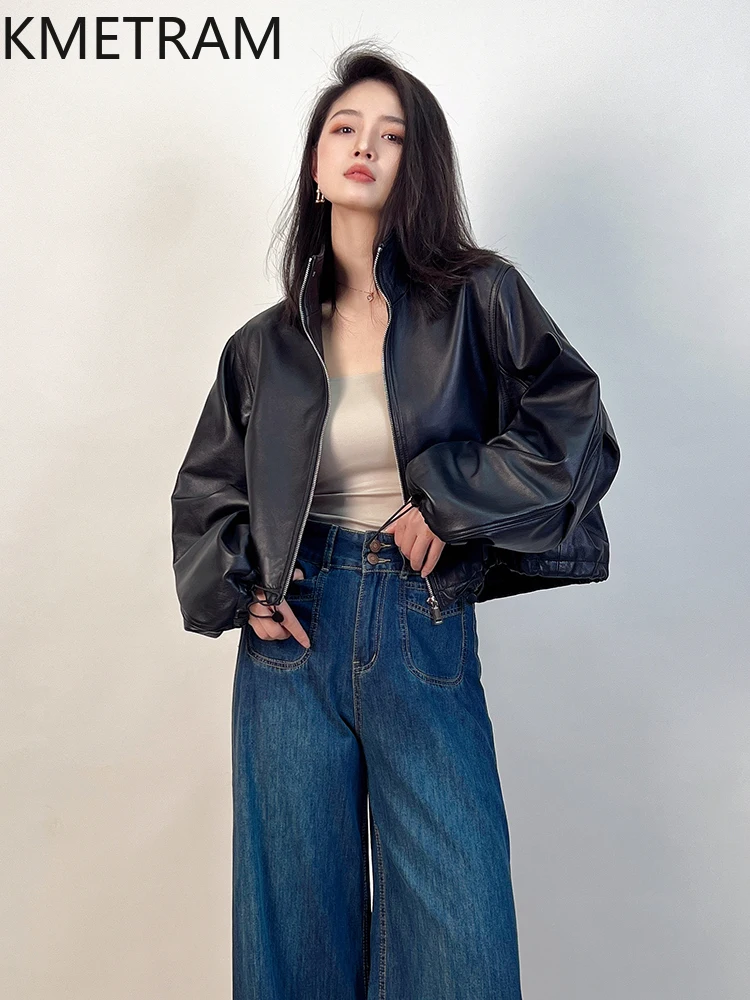 100% Natural Sheepskin Jacket Woman Casual Loose Black Genuine Leather Jackets New in Outerwears Fall Clothes 2025 Women кожанка