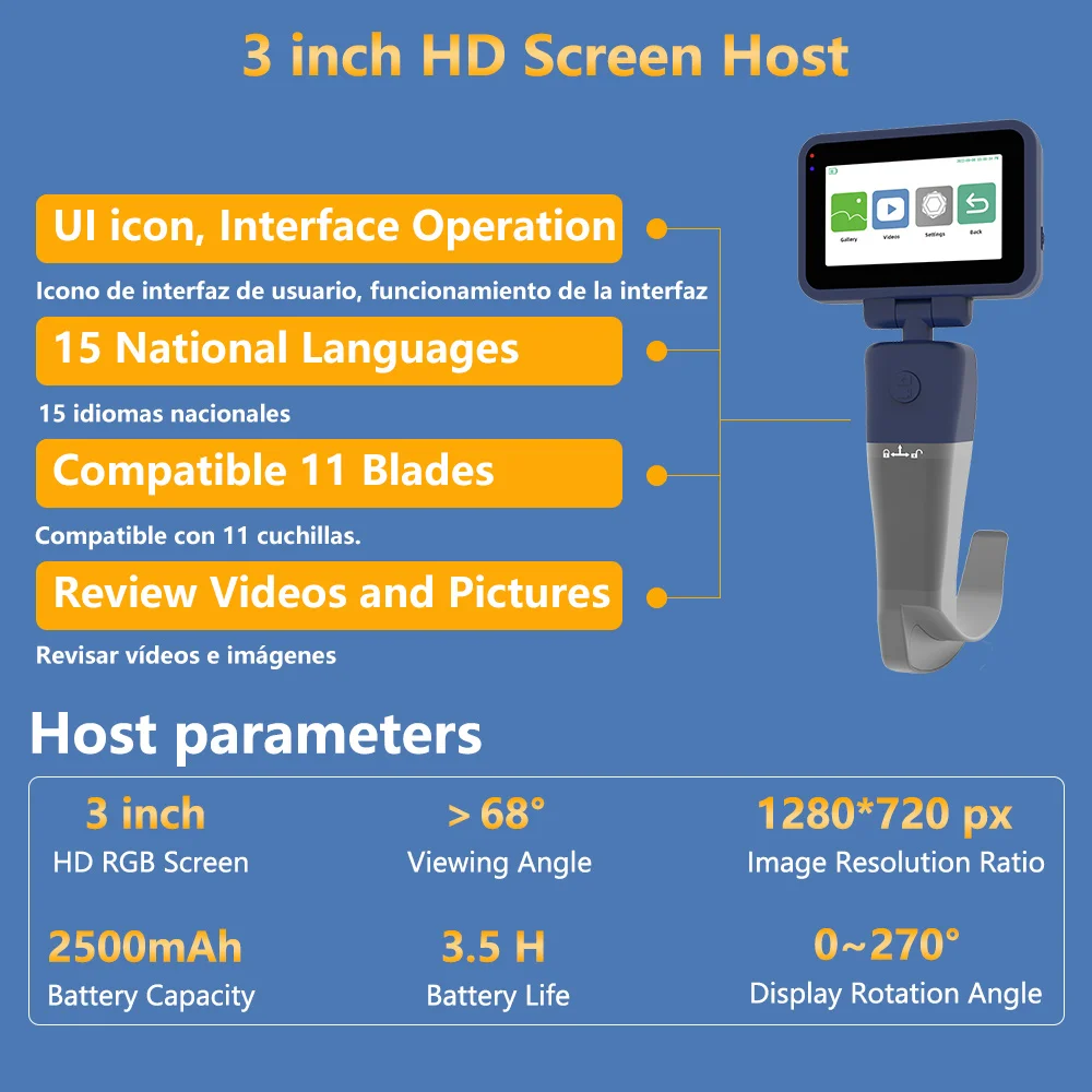 CR-32 Reusable Video Laryngoscope for Intubation, 3.2 inch Display with 6 Laryngoscope Blade (MIL0  MAC1 MAC2 MAC3 MAC4 D-Blade)