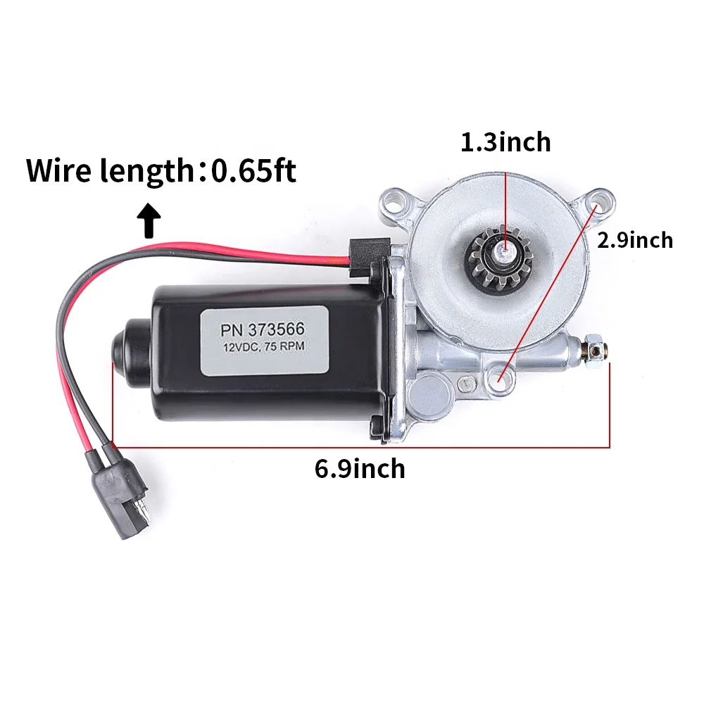 12-Volt DC 373566 RV Power Awning Replacement Universal Motor 75-RPM  with Single 2-Way Connector for Solera Power Awnings