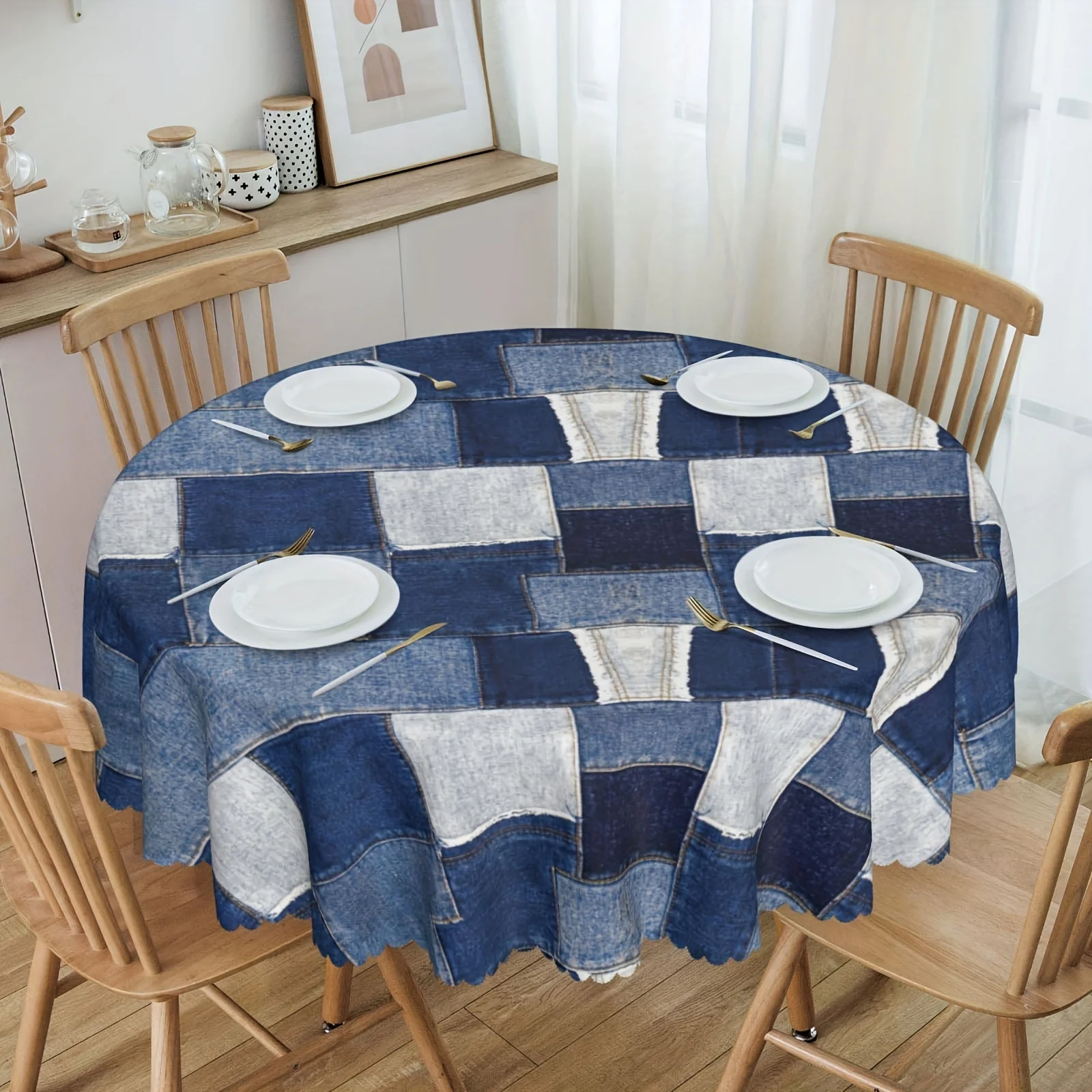 1 piece of tablecloth, anti-shrink, soft and wrinkle-resistant decorative tablecloth, polyester fabric, denim blue tableclothzyc