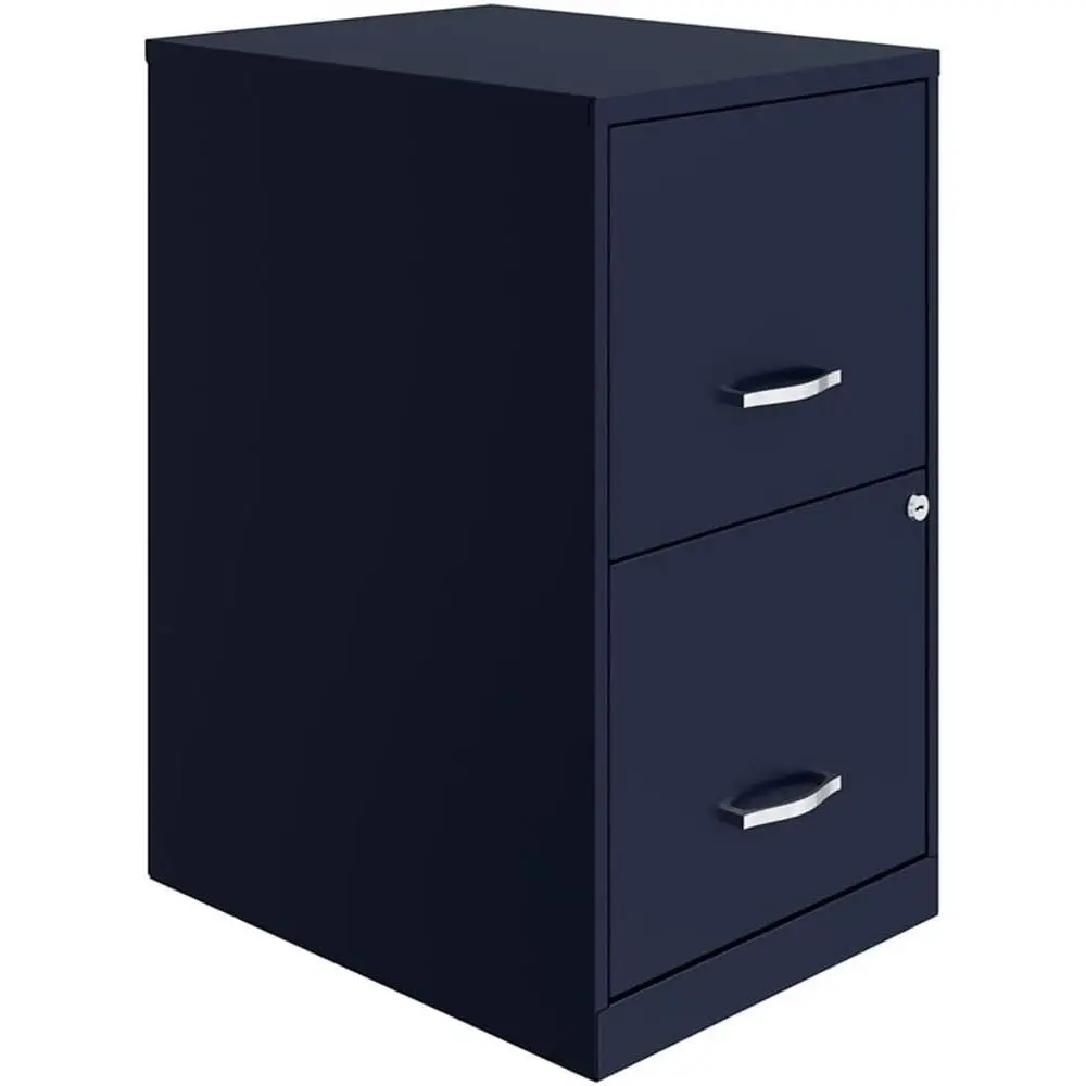 18 Navy Blue Metal File Cabinet with 2 Drawers, Cam Lock, Letter-Size Storage, Ideal for Home or Small Office
