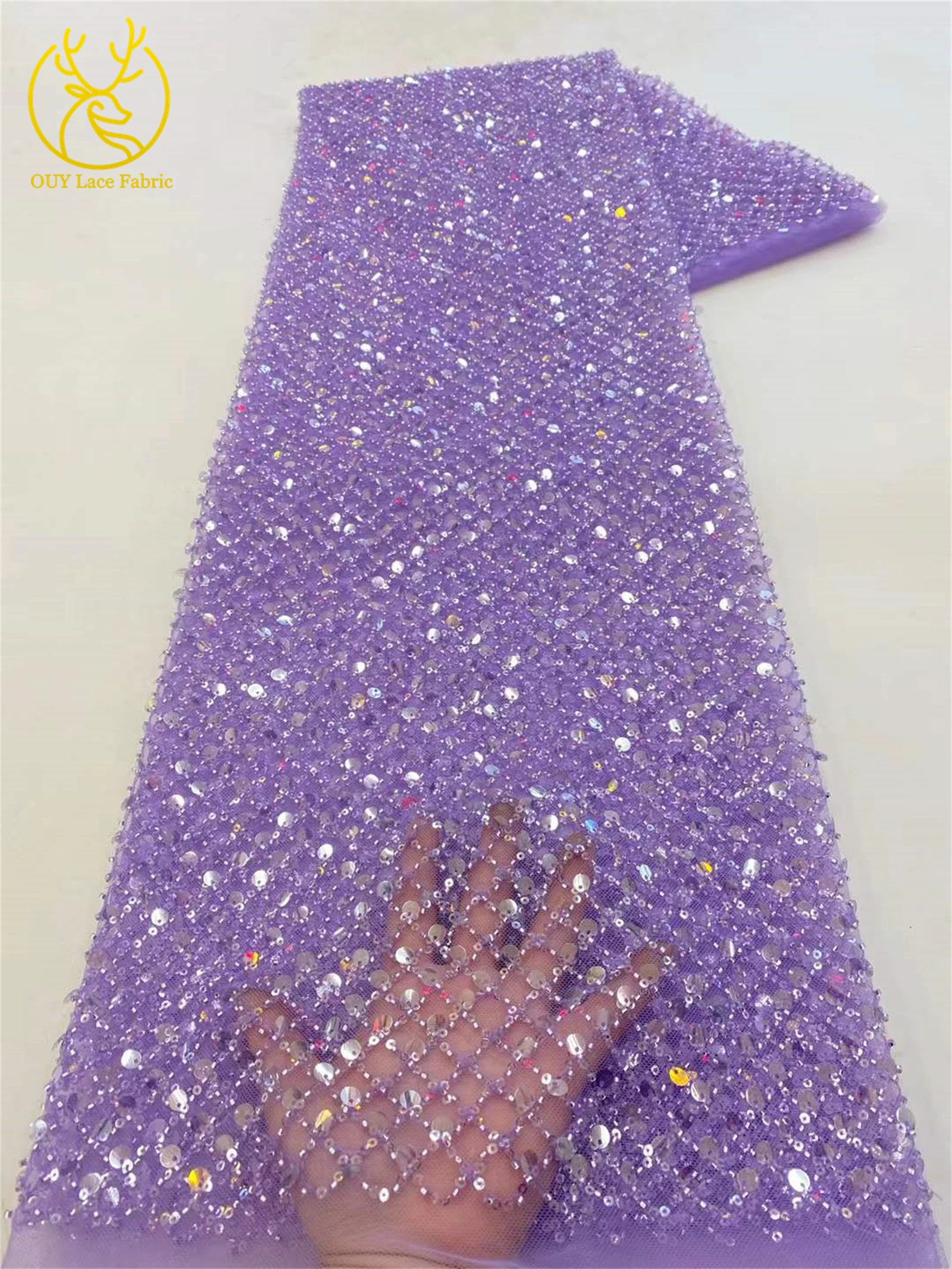 Newest African Beaded Tulle Lace Fabric 2025 Hot French Sequin Lace Fabric Embroidered Nigerian Lace Fabric for Party Dresses