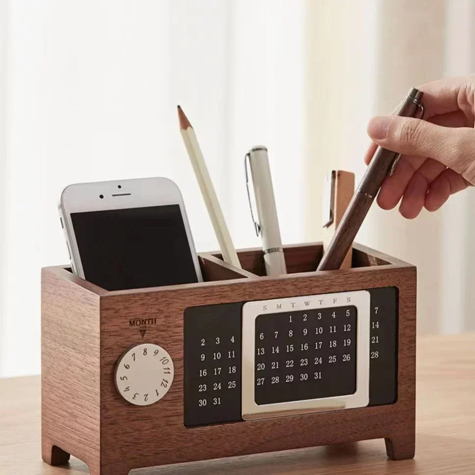 Stationery Control Wooden Multifunctional Box Organizer Holder Remote Storage Pen Pencil Desktop Calendar Creative JJ1486