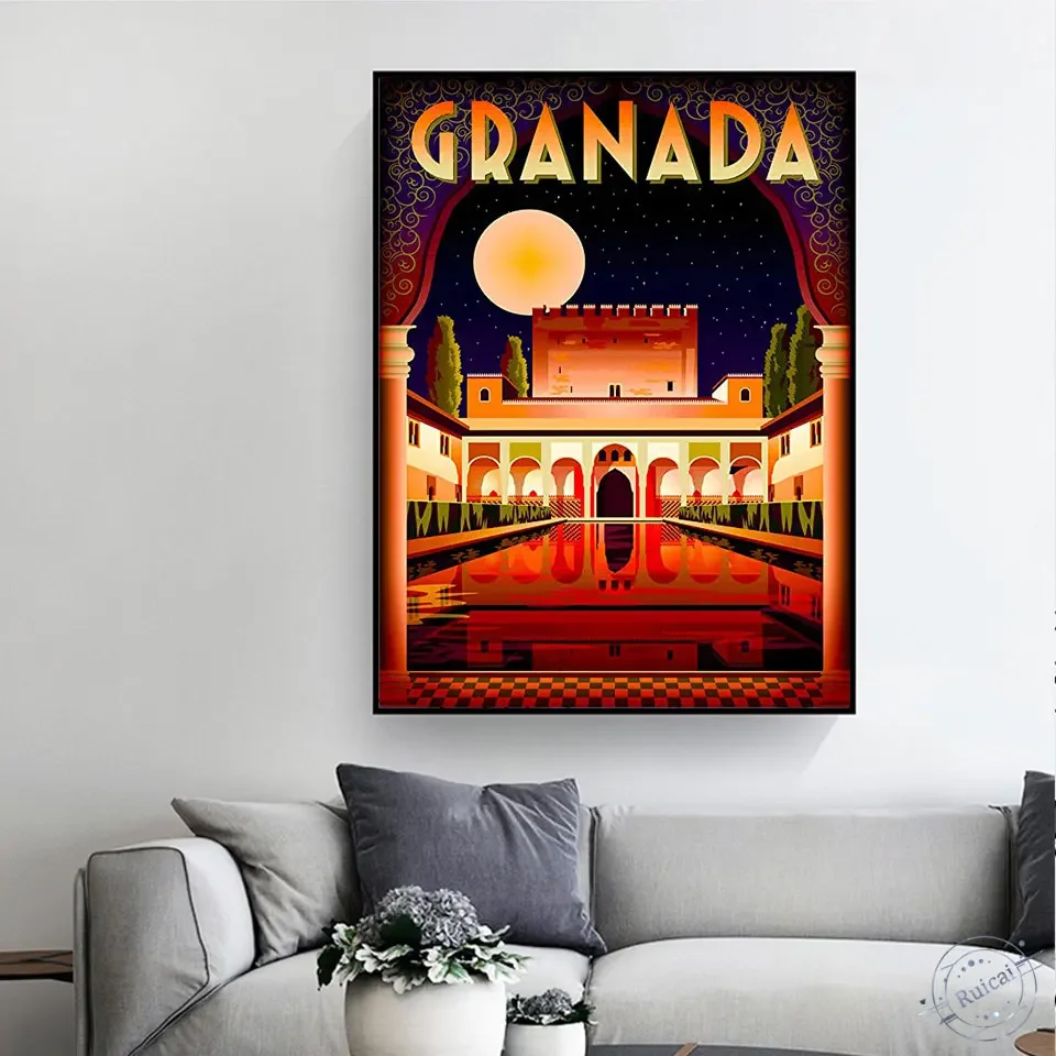 Alhambra Granada Spain Travel Poster and Print Digital Wall Art Canvas Painting Vintage Pictures Home Decor quadro cuadros