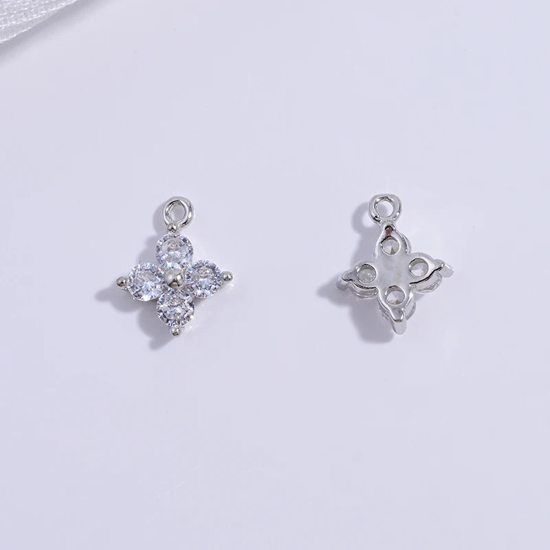 S925 Sterling Silver 9.5m*7.6mm Cubic Zirconia  Flower Charms Pendant for Jewelry Necklace Making SD42