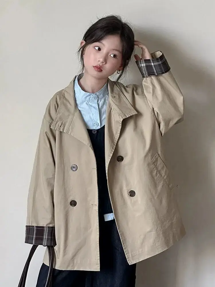 Girls' Windbreaker Coat Spring and Autumn New Style Children's Fashionable British Style Medium length overcoat