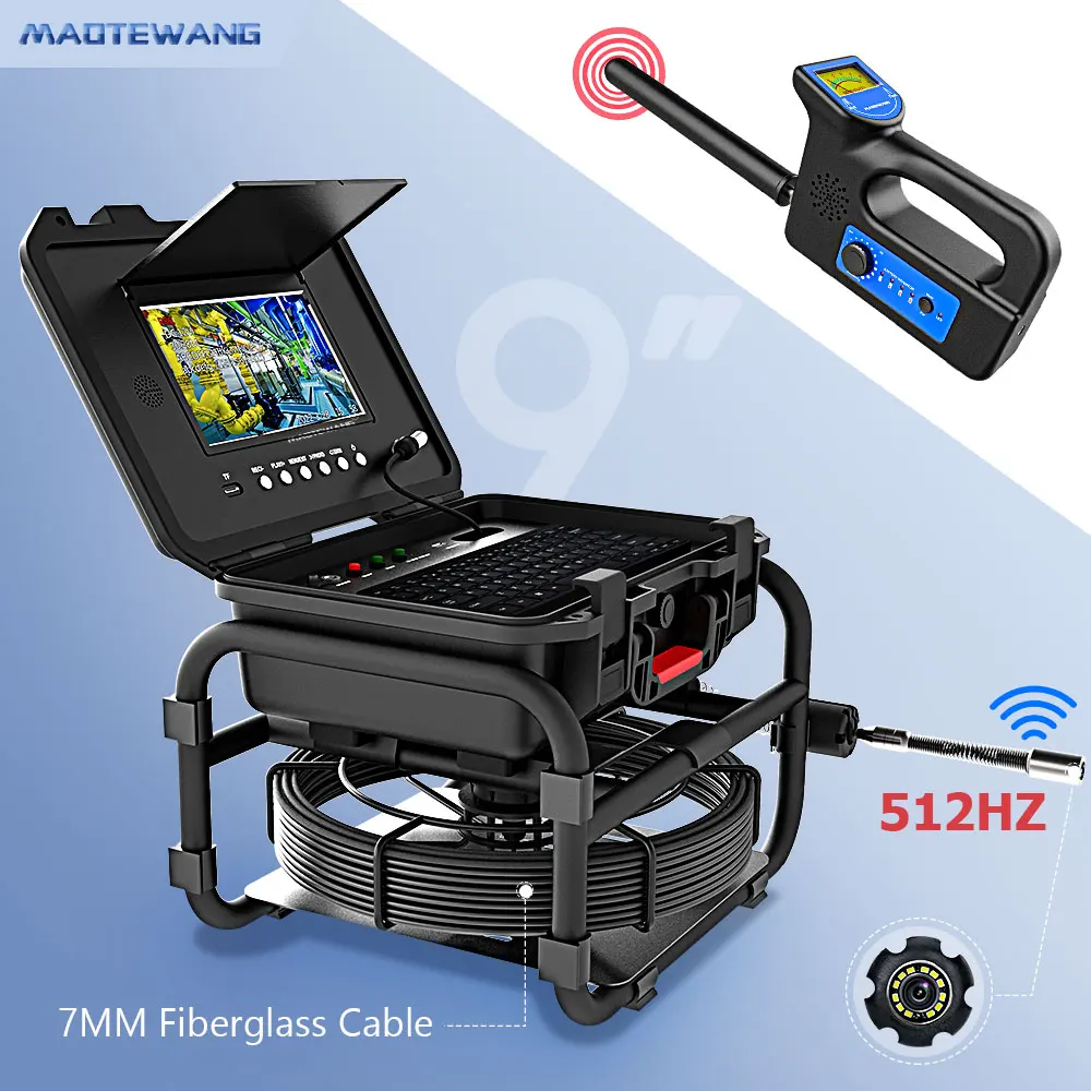 

Sewer Pipe Inspection Camera 9Inch IPS 1080P Screen and Self-Leveling 512HZ Locator 7mm Cable Video+Audio Recording 5X Image Enl