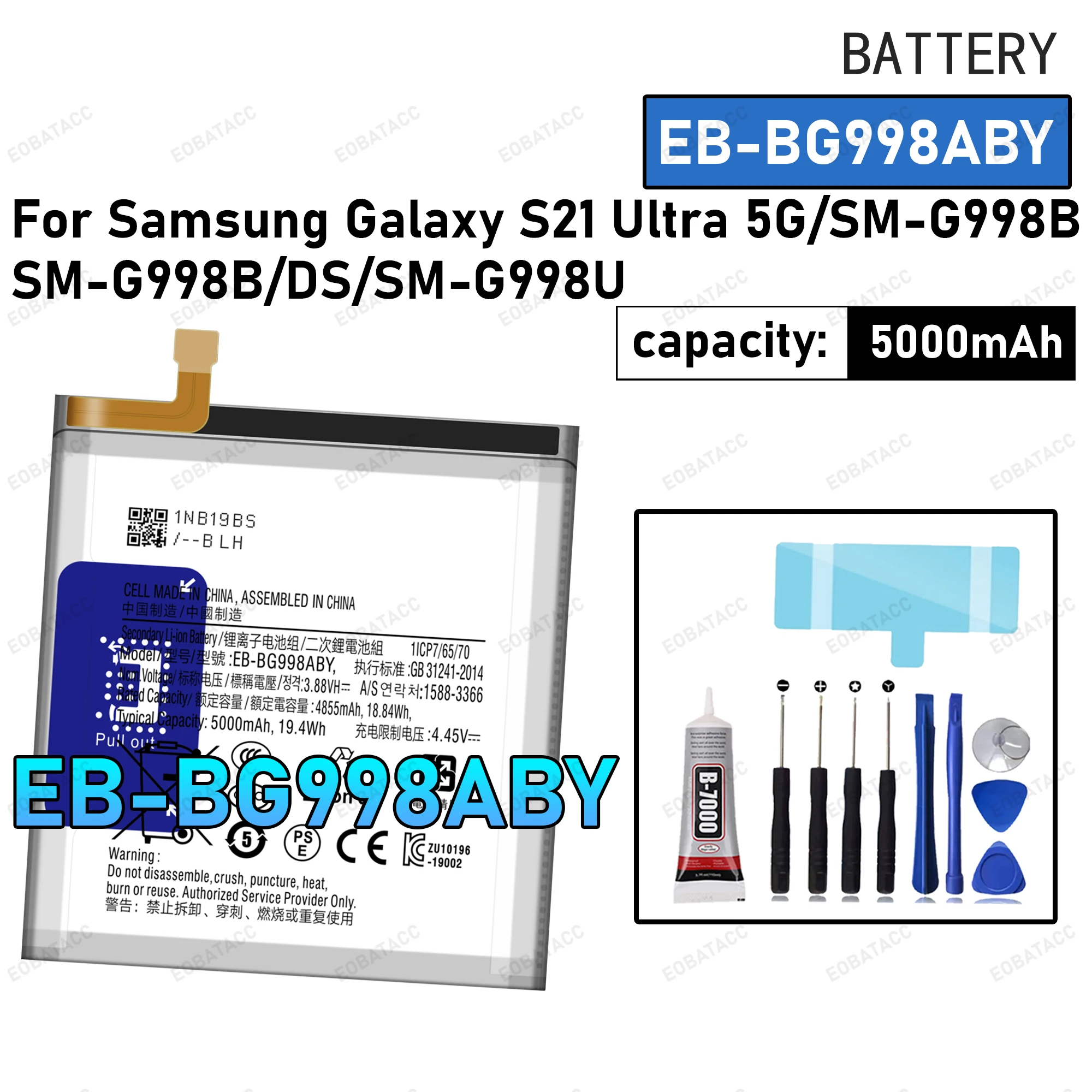 100% New Zero Cycle EB-BG998ABY Battery For Samsung Galaxy S21 Ultra 5G/SM-G998B Phone Replacement Bateria Battery+Free Tools