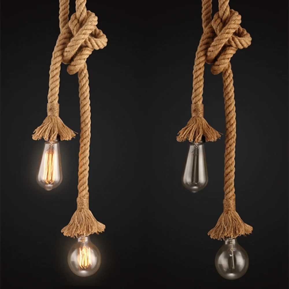 

Retro Vintage Hemp Rope Pendant Light American Industrial Hanging Lamps Creative Loft Country Style Ceiling Lamps E27 Edison LED