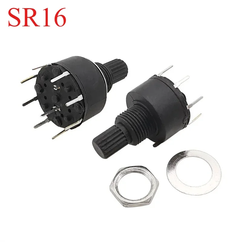 5Pcs/Lot SR16 16mm Rotary Band Switch 1Pole 5/6/8 Position 2Pole 3/4 Position Handle Length 15MM Shaft Flower Axis Band Switches