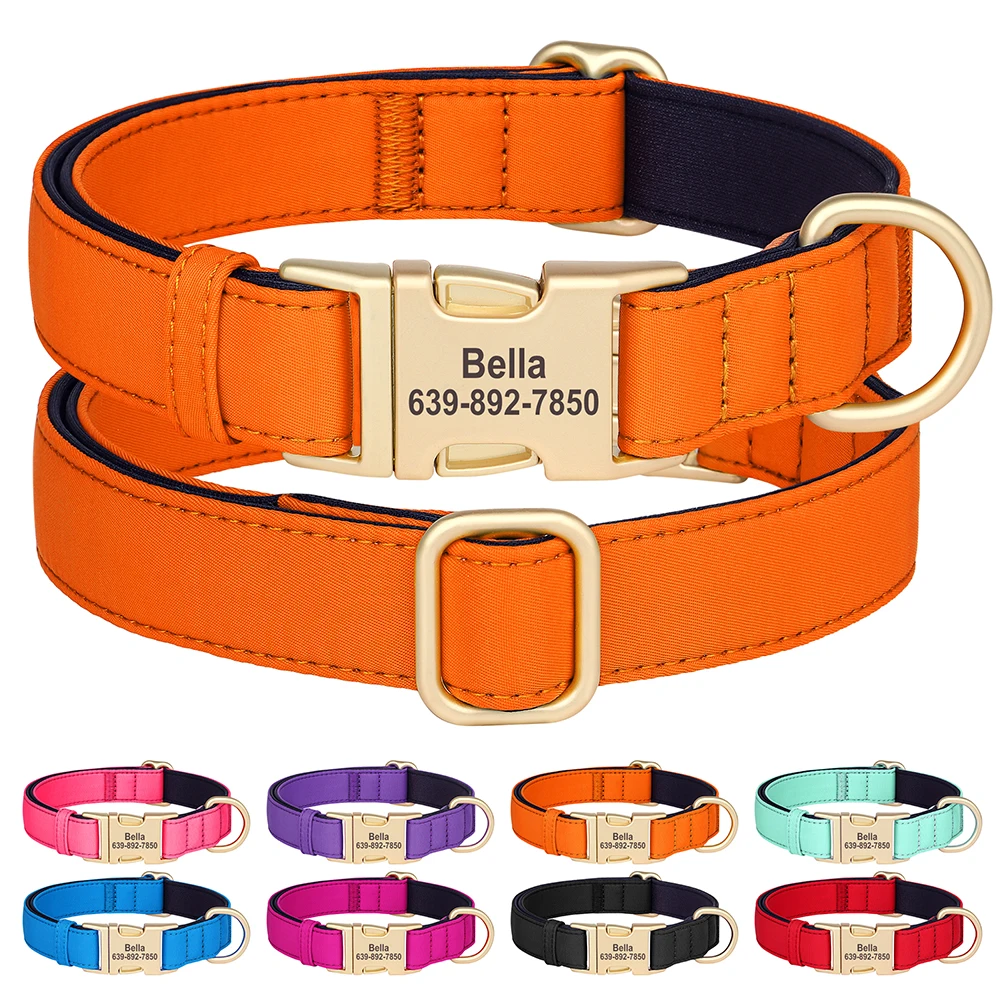 

Personalized Dog Collar Waterproof Nylon Dog Collars Soft Padded Pet Necklace Free Engraved for Small Medium Large Dogs Pitbull