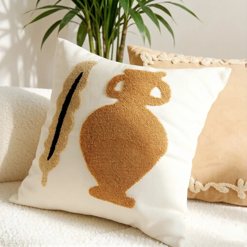 

Aesthetic Embroidered Cushion Covers 45x45, Boho Wave & Dot Design for Sofa/Bedroom, Soft Velvet Throw Pillows