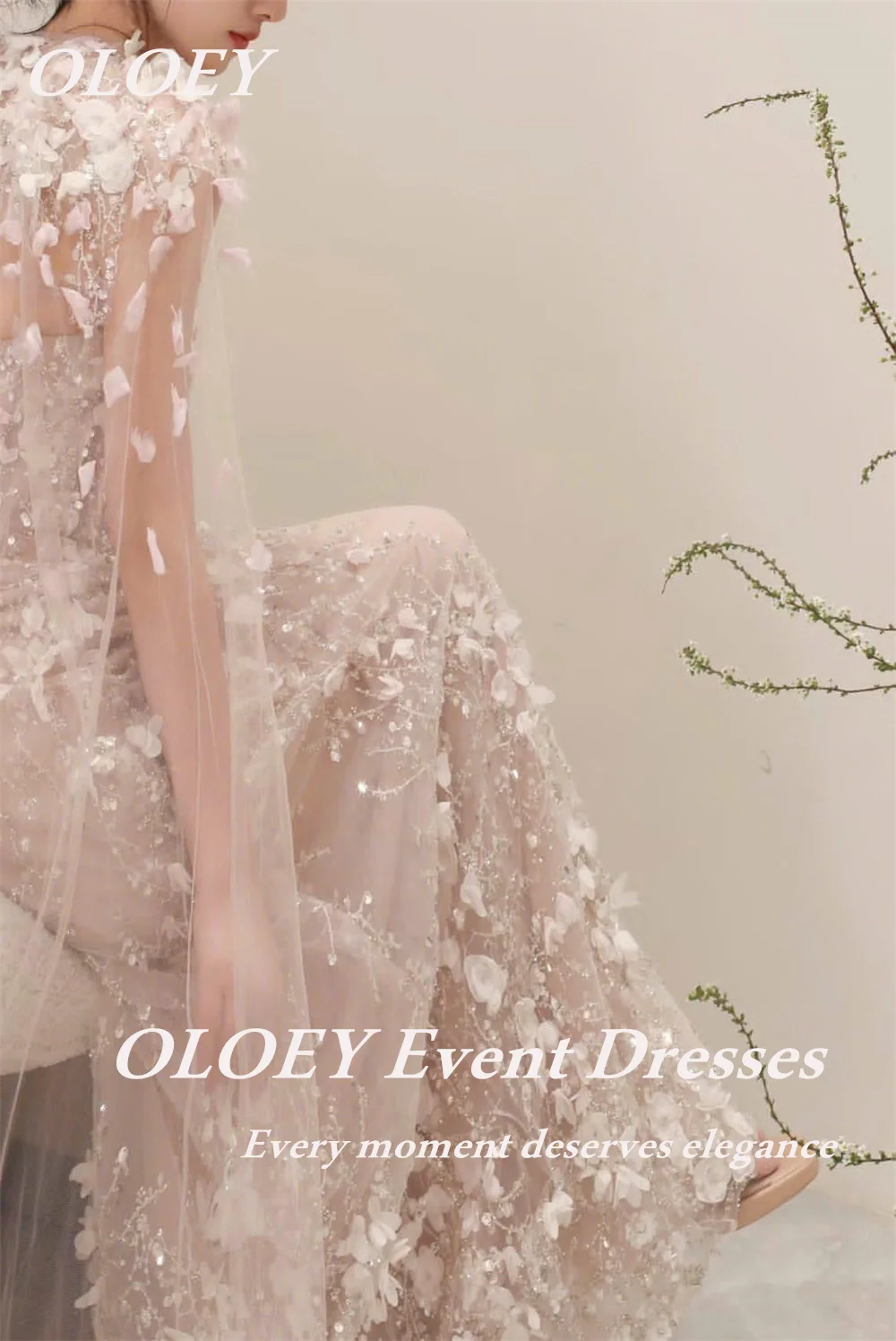 OLOEY Luxury Beaidng 3d Flowers Lace Wedding Dress Pleat Tulle A Line Bridal Gown Customized Korea Photoshoots 웨딩드레스 Corset