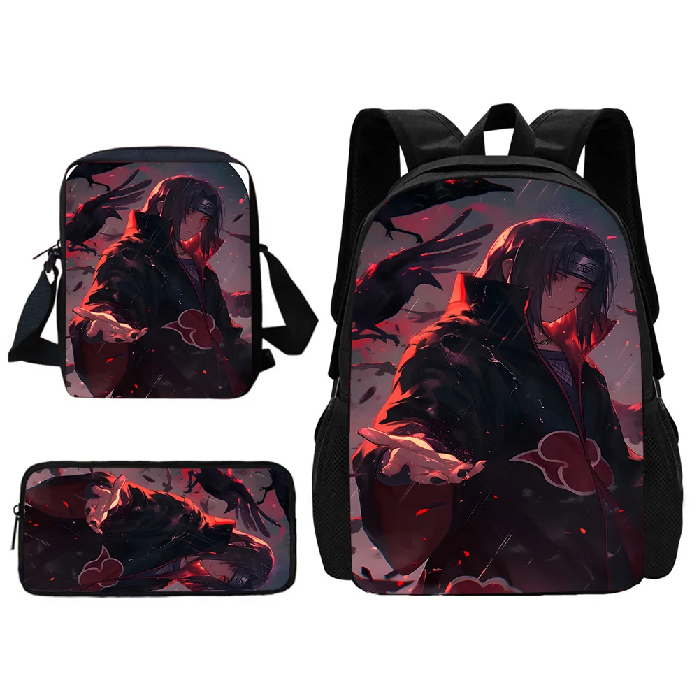 3 pçs conjunto para h-hatakes kakashis criança mochila escolar com ombro para u-uchihas itachis sacos de escola para meninos meninas melhor presente