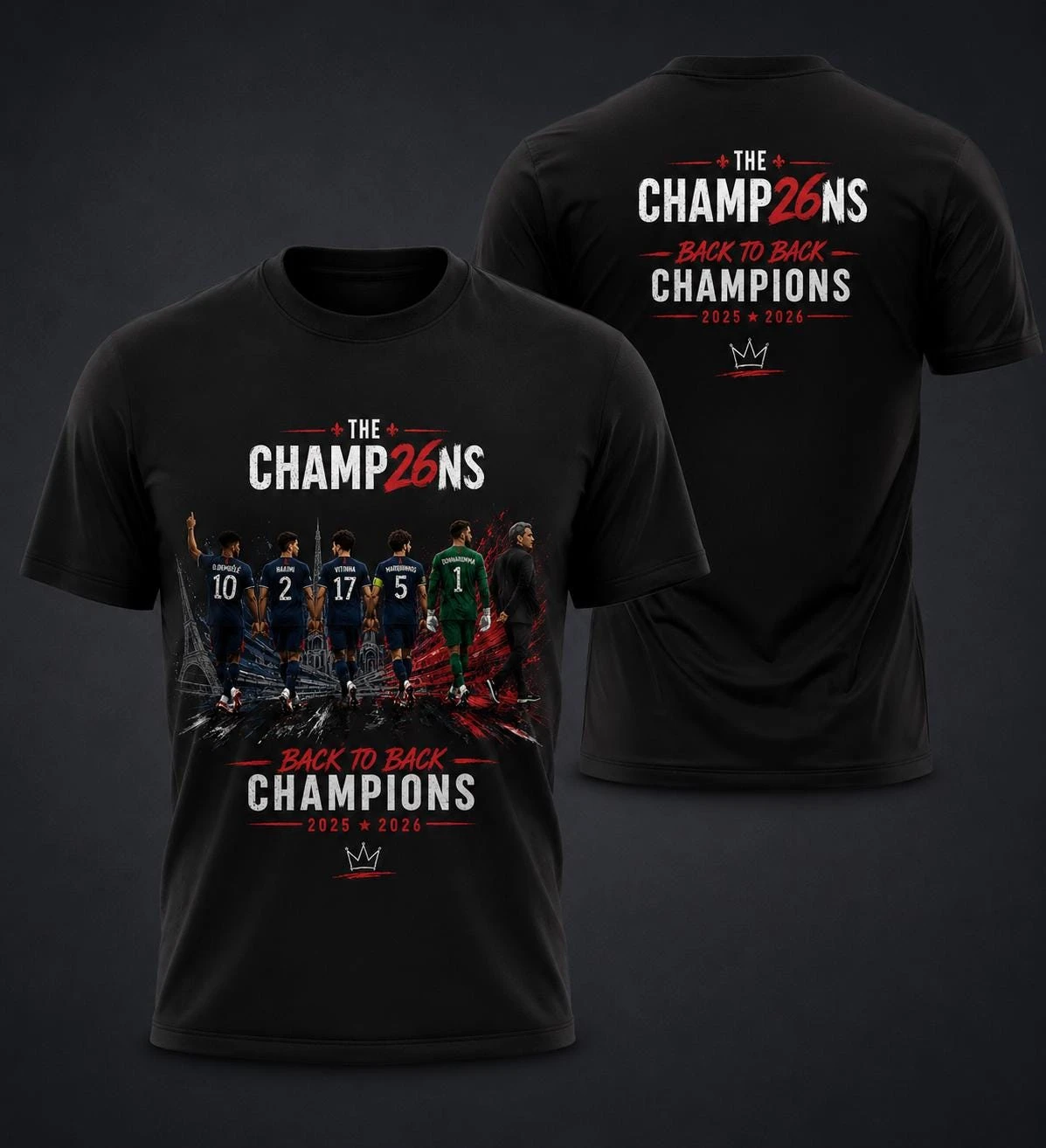 Camiseta PSG Campeões Consecutivos 2025-2026, Camiseta para Fãs de Futebol de Paris, Nova Camiseta de Verão 2026 para Homens e Mulheres, Algodão Oversized Respirável