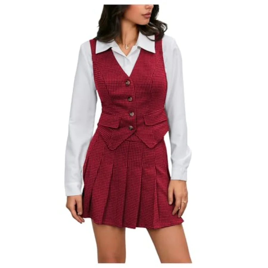 

Женские комплекты с юбкой в клетку: 2 предмета, блейзер, жилет, топ и плиссированная мини-юбка