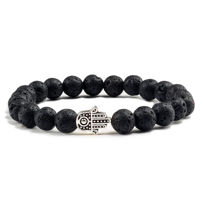 Hot Men Natural Stone Volcanic Lava Bracelet Charm Hand Matte Black Boho Beads Bracelets for Women Lucky Jewelry pulseras