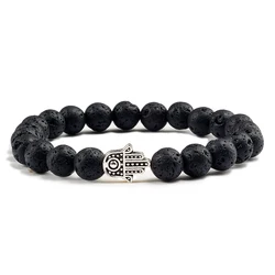 Hot Men Natural Stone Volcanic Lava Bracelet Charm Hand Matte Black Boho Beads Bracelets for Women Lucky Jewelry pulseras