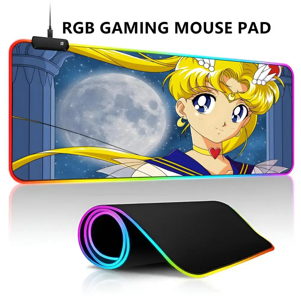 

S-SailorS moonS RGB LED Light Gaming Mousepad Waterproof Large Gamer Carpet Big Mause Keyboard Pad PC Desk Play Mat with B
