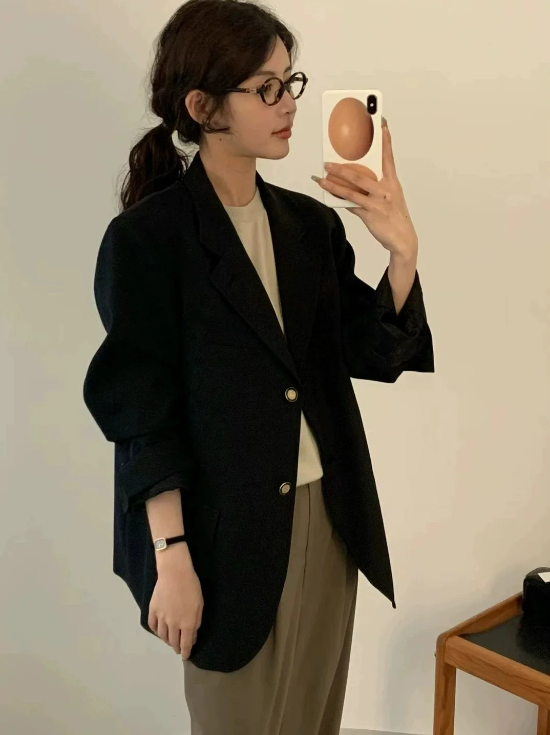 عارضة البيض المنزل الرجعية Sle زر واحد الربيع دعوى Jaet 25 سنة المرأة Faionable لون نقي طويل Sve