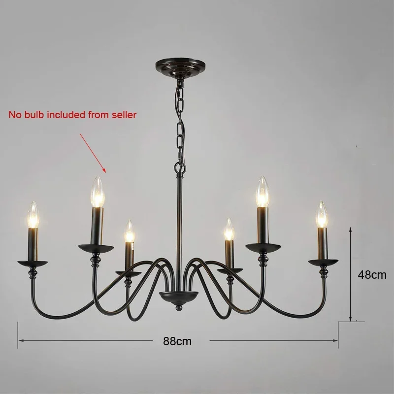 Black Candle Style Retro Industrial Style Living Room Bedroom Decoration Light Fixture European Country Iron Art Chandelier