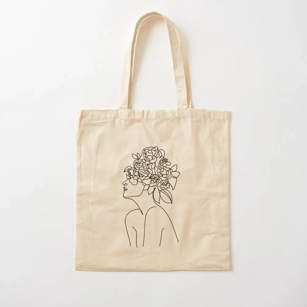 

Virgo horoscope sign, girl with flower head, woman face line art, minimalism, zodiac symbol Tote Bag Eco bag Tote Bag