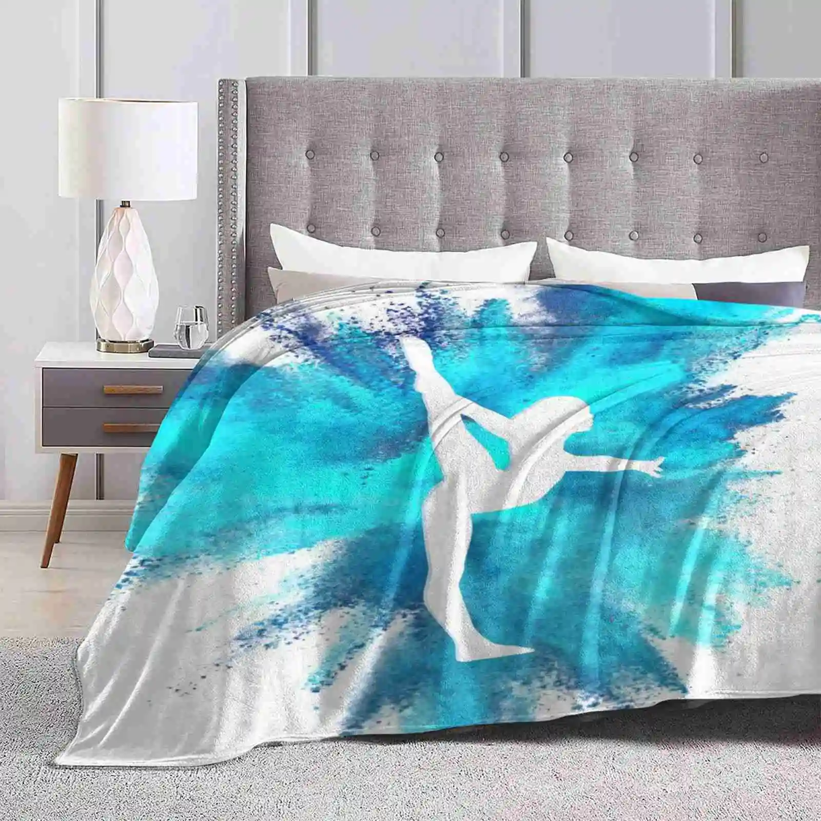 Gymnast Silhouette-Blue Explosion Latest Super Soft Warm Light Thin Blanket All Around Double Back Handstand Yurchenko Straddle