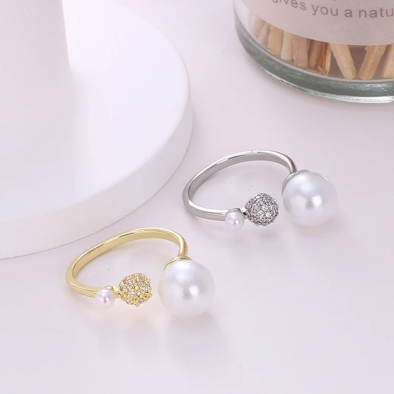 Half-sphere Sweet And Lovely Style Womens New Ring With High Brightness Pearl Micro-Set Zirconia For Daily Wear