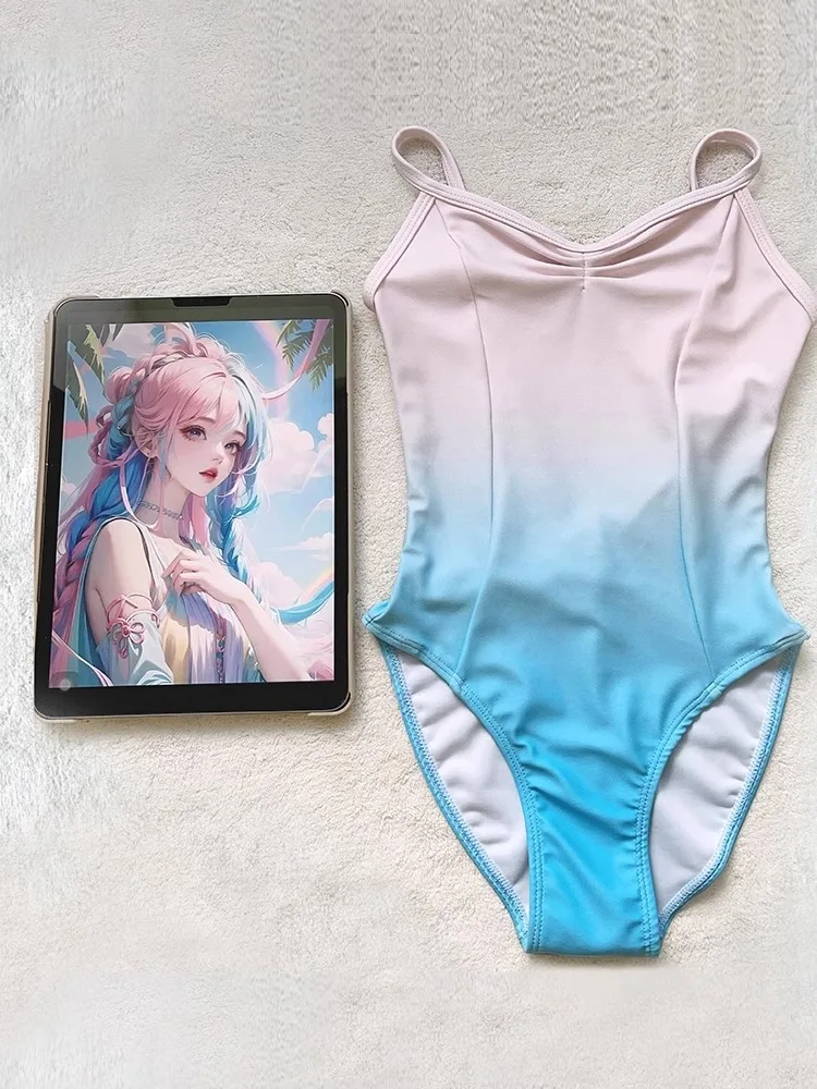 Camisola para niñas, leotardo de gimnasia feroz que se desvanece, traje de baile de arcoíris, Top de Ballet, Ropa de baile, traje de baño para niños