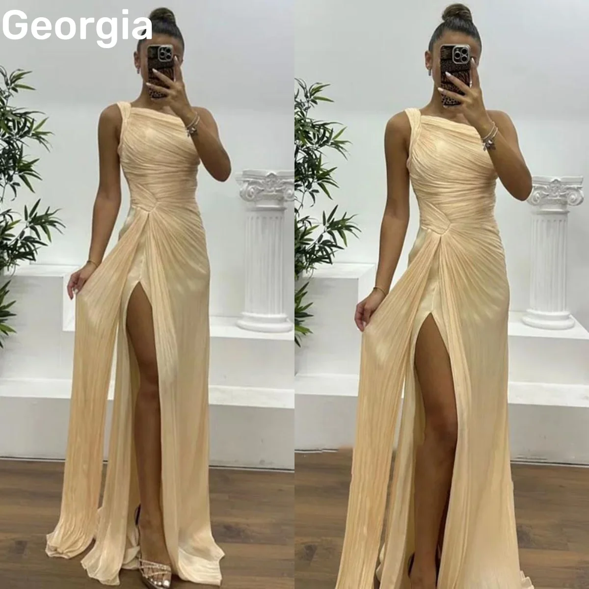 

Birthday Dresses Luxury Customize One-Shoulder Dresses For Prom A-Line Split Floor-Length Ruffle Yellow Elegant Dresses For Wome