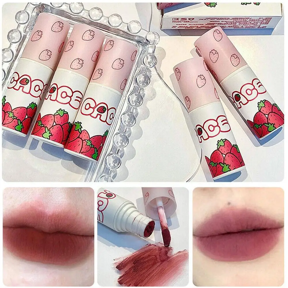 6 Farbe braun rosa Lippen glasur matt flüssiger Lippenstift wasserdicht rot Schlamm nackt Tönung Kosmetik Wange Rouge niedlichen Samt Strohhalm s0q5