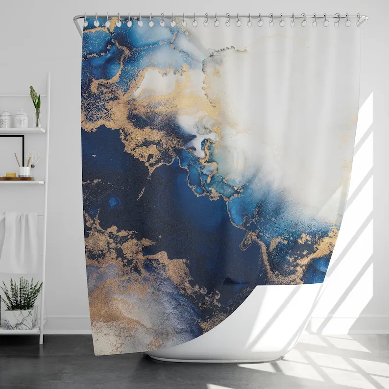 

Marble Shower Curtain with 12 Hooks Waterproof, Bathroom Decor, Housewarming Gift