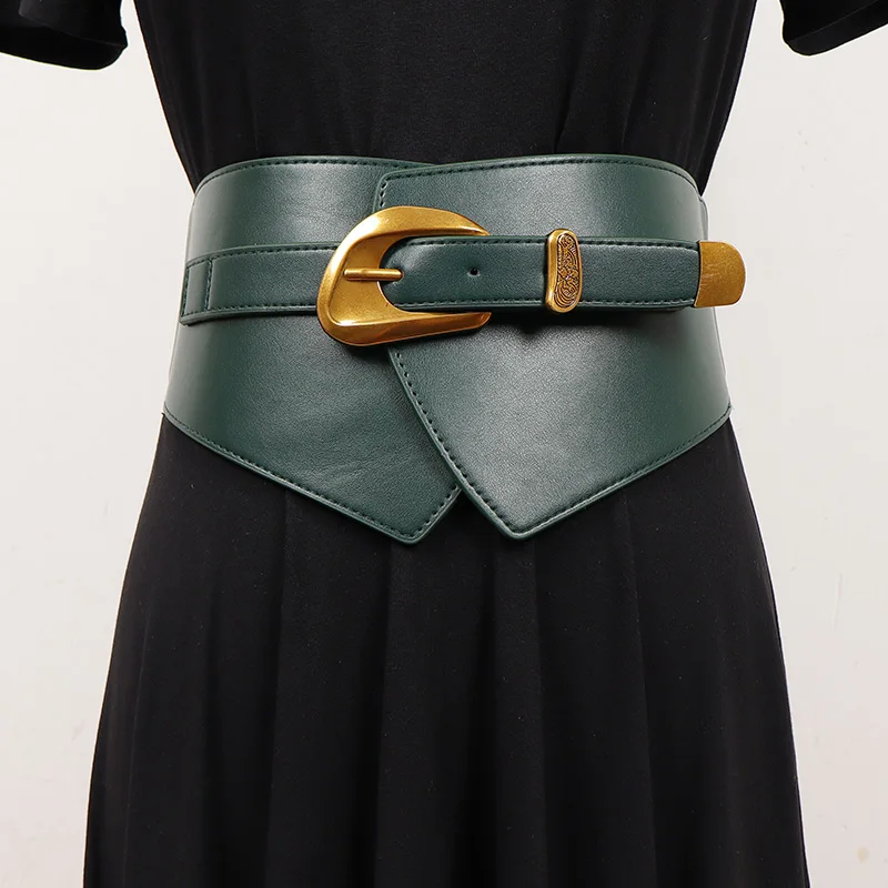 

Green Camel Khaki Pu Leater Elastic Waistbands for Women Irregular Wide Corset Dress Shirt Decoration Elegant Pu Waist Belts