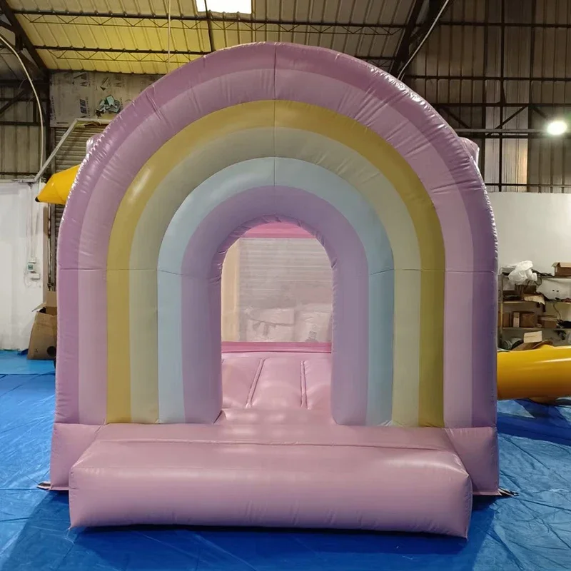 Inflatable rainbow Bounce House Jumping House with Slide, Kids Party Theme jumper Castle Durable for Kids Holiday Backyar