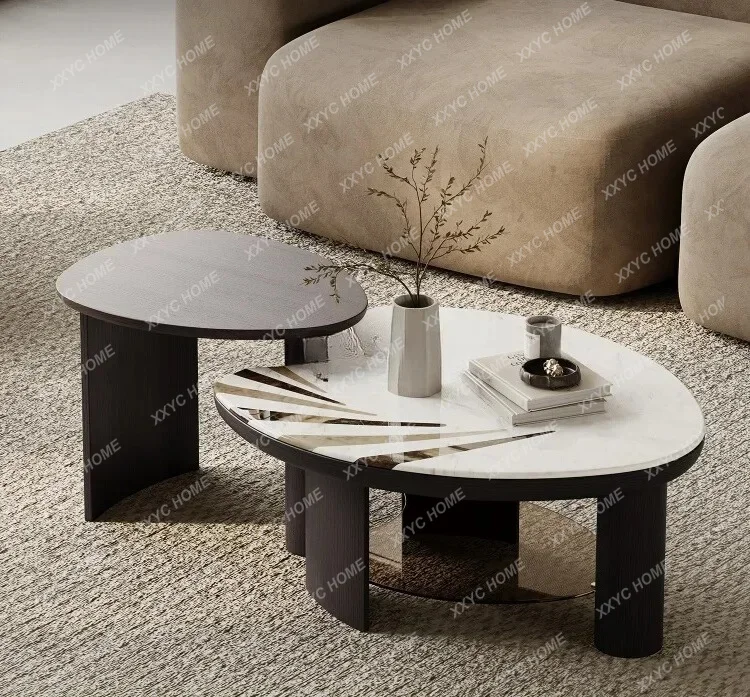 XX L Minimalist Tea Table Combination Small Apartment Art Special-Shaped Solid Wood Marble