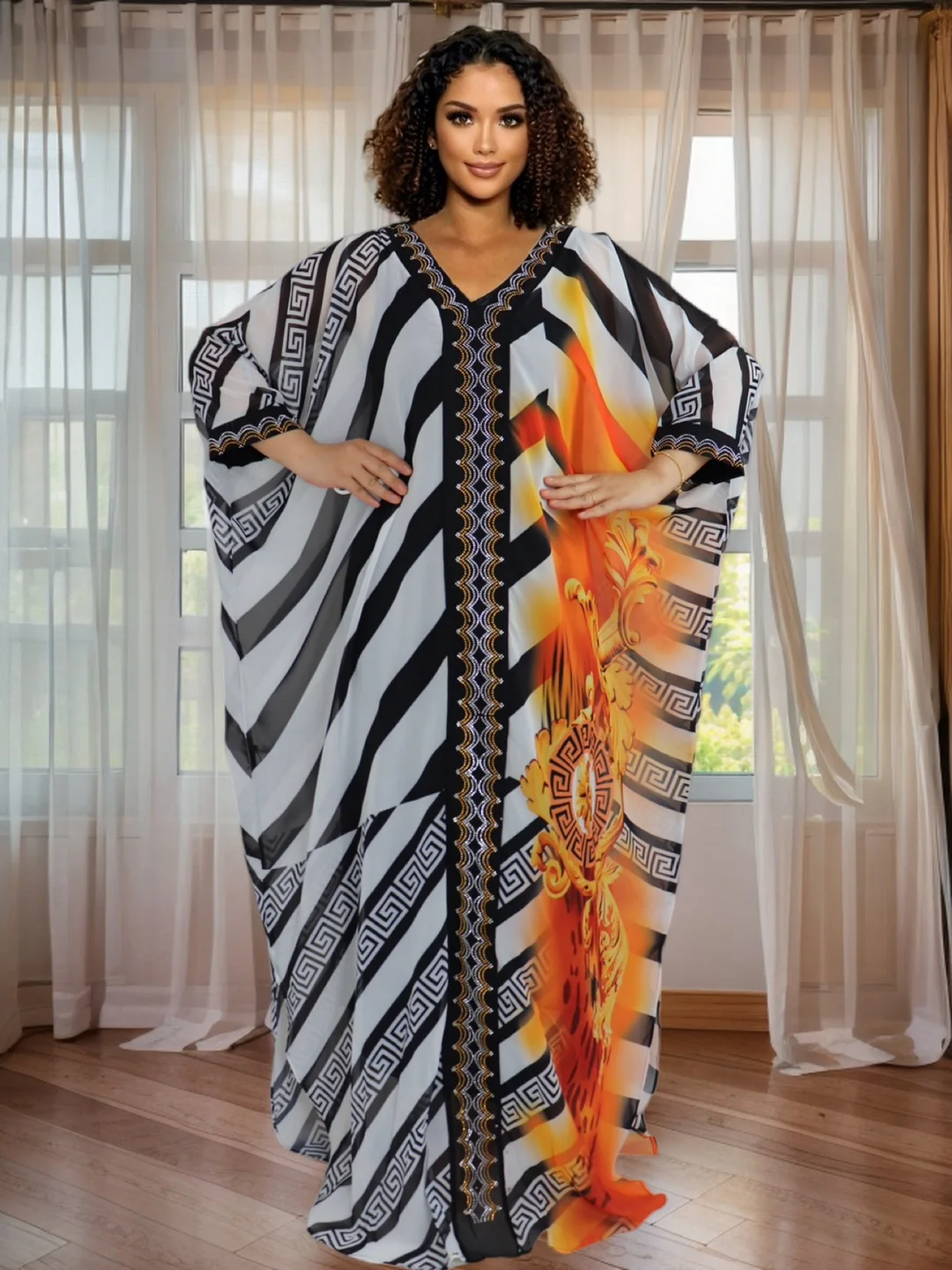 بالإضافة إلى حجم فضفاض عارضة أزياء بوهو ماكسي اللباس عطلة عطلة وتتسابق فساتين حزب القفطان #3