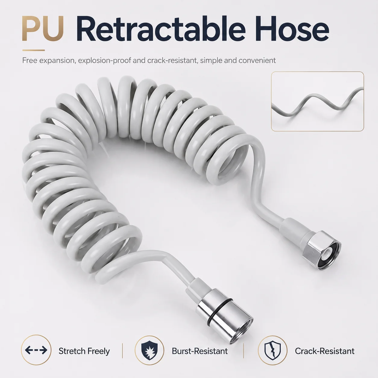 Universal Flexible PU Spring Shower Hose 2M 3M 5M Telescopic Bidet Sprayer Hose Bathroom Toilet Plumbing Accessories