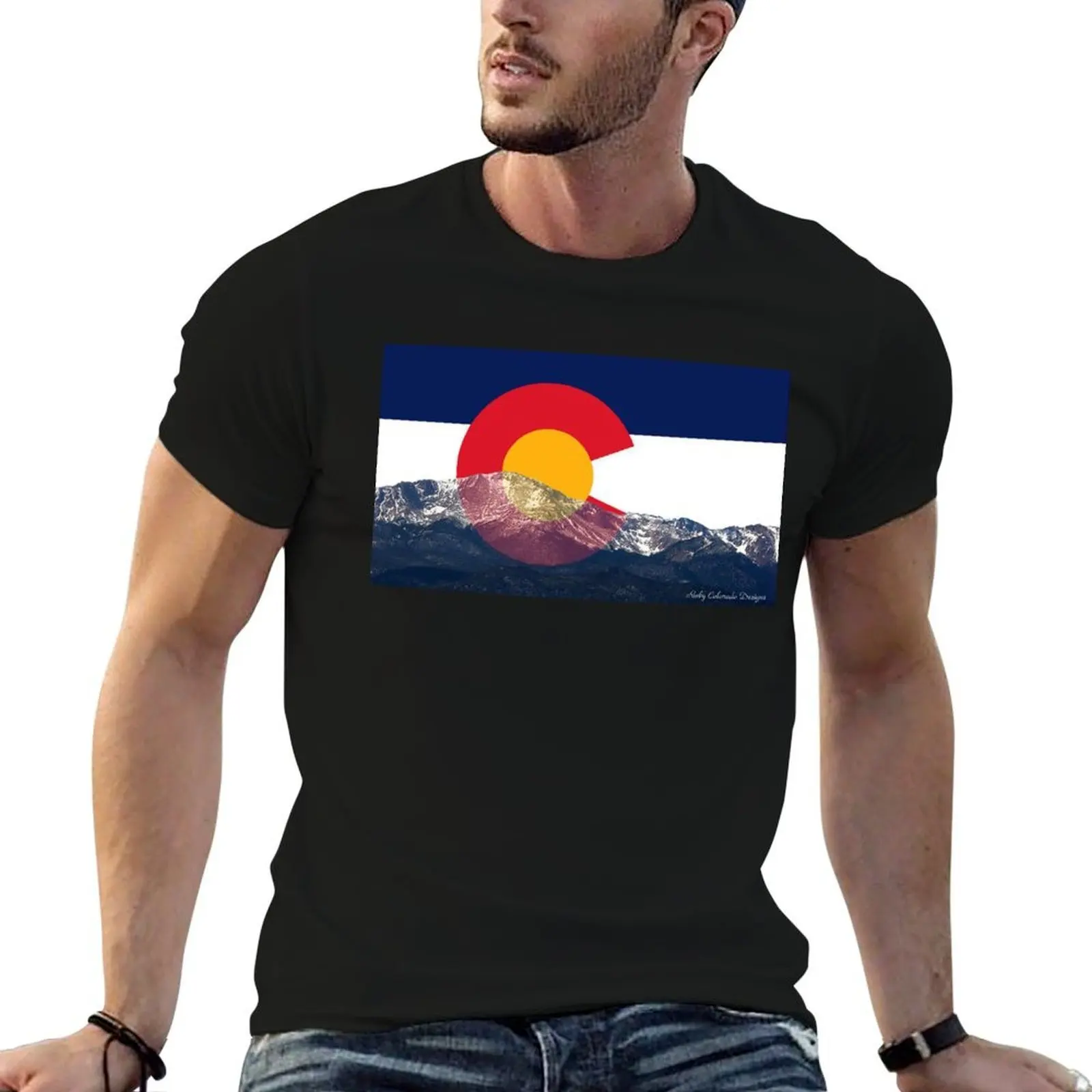 

Pikes Peak Colorado Flag T-Shirt t shirts for man graphic vintage t shirt for man t shirts cotton 100% T-shirt