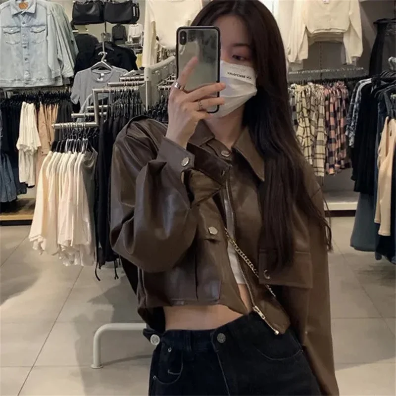 2025年女性ファッションオートバイレザーコートレトロレディース長袖フェイクレザーアウターウェア春女性レジャーPUレザージャケット