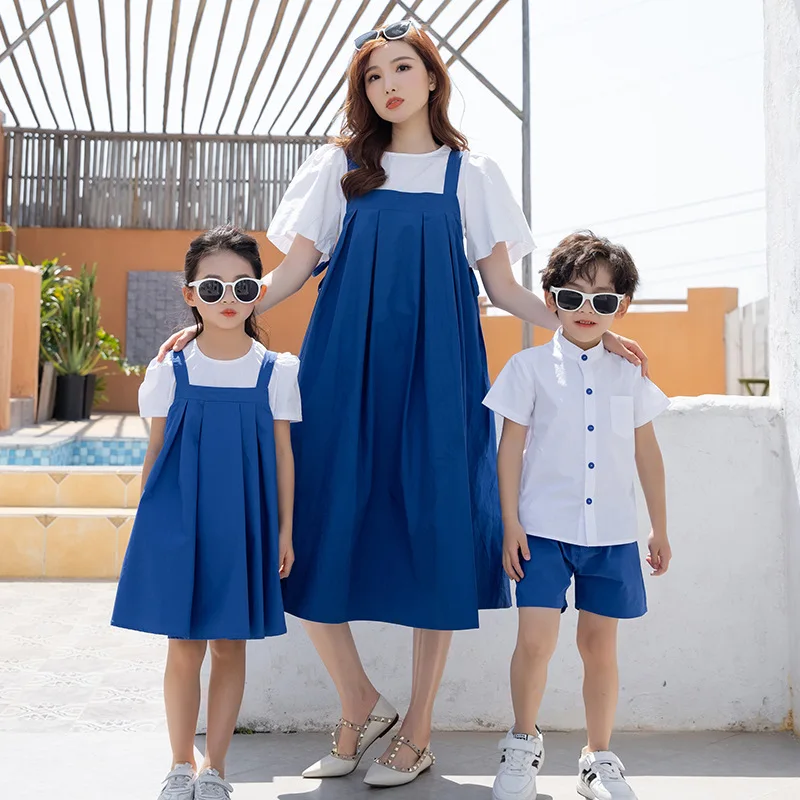 Summer Family Matching Outfits Mother Daughter T-shirt &Dress Father Son Cotton Shirts &Shorts Holiday Couple Travel Clothes