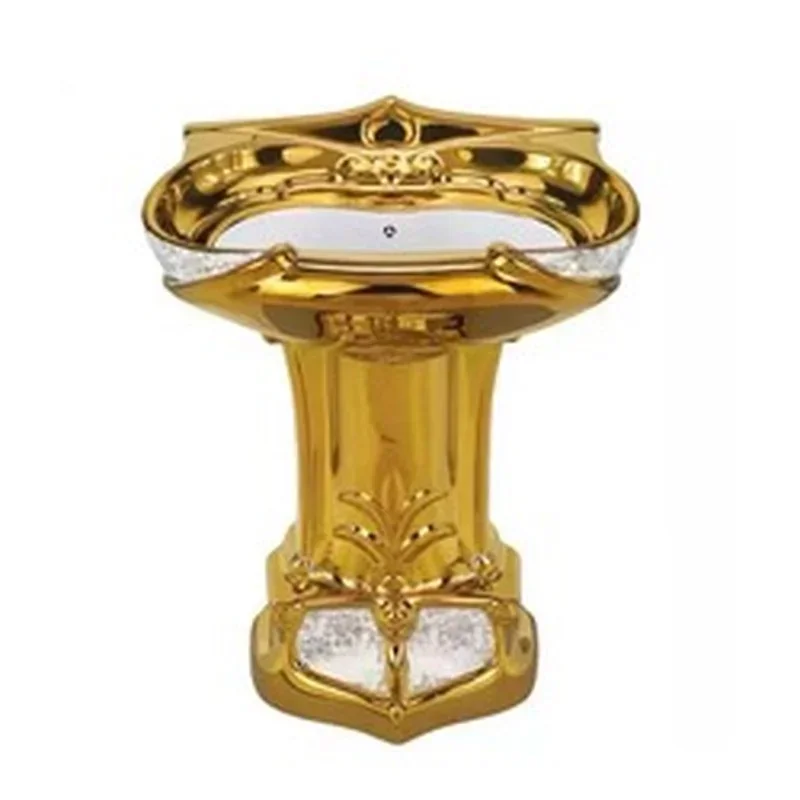 

-Royal Vintage Golden Plated Color Bathroom Sanitary Ware Luxury Toilet Bowl And Pedestal Wash Basin Sink Ceramic Gold Toilet Se